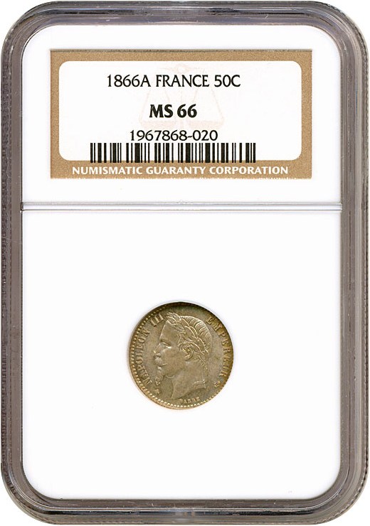 image for: France: 1866-A 50 Centime  NGC MS66   