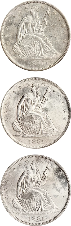 image for: SS Republic Shipwreck Civil War Half Dollar Set (3 Coins: 60-O, 61-O CSA, 61-O LA) NGC Shipwreck Effect