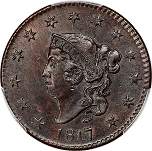 image for: 1817 1c PCGS/CAC AU58+ (13 Stars, Newcomb 2)