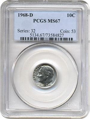 image for: 1968-D 10c PCGS MS67
