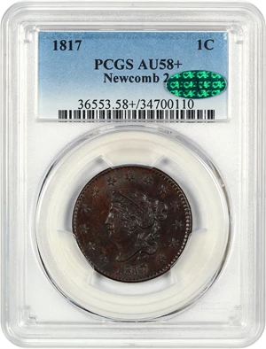 image for: 1817 1c PCGS/CAC AU58+ (13 Stars, Newcomb 2)