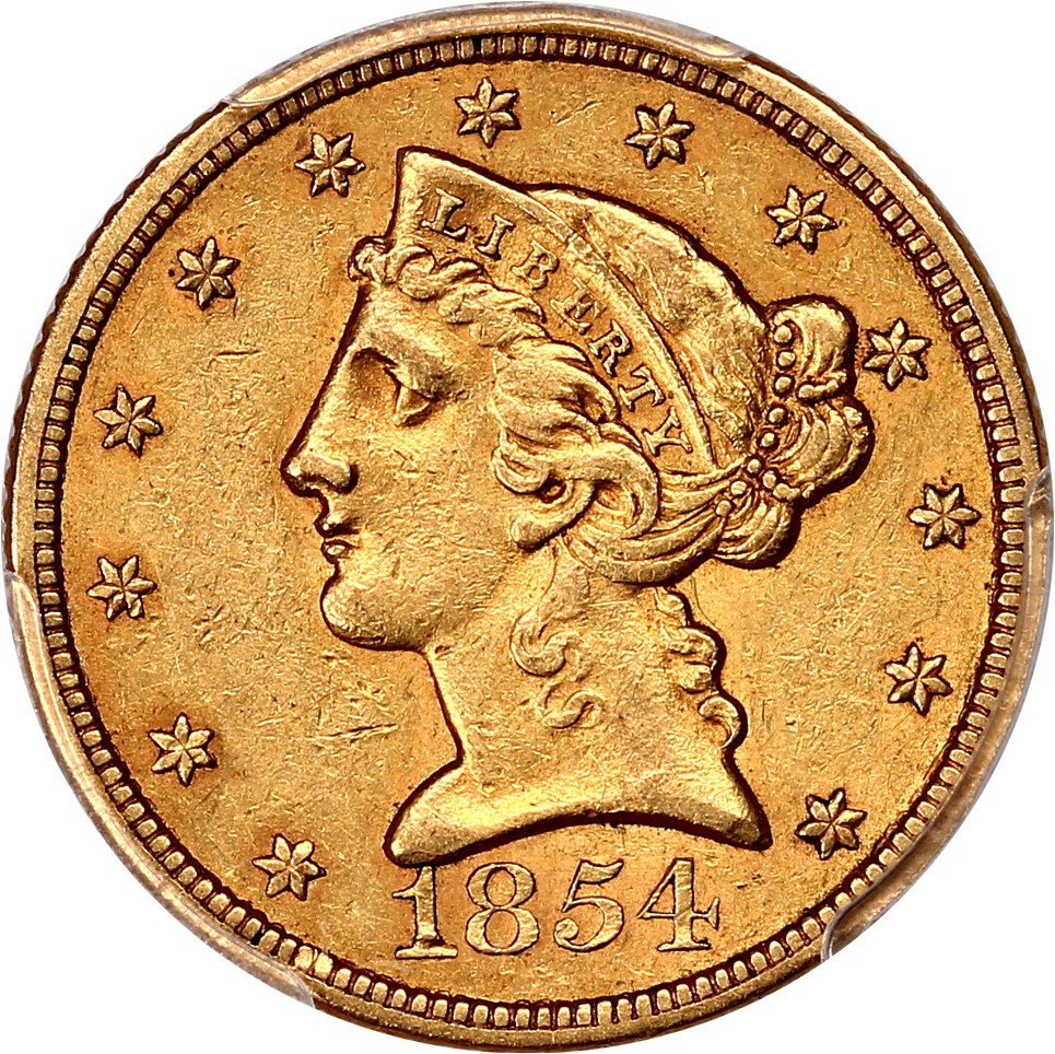 image for: 1854 $5 PCGS AU55