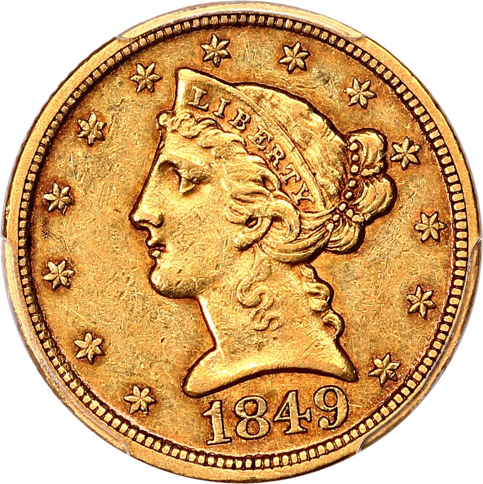 image for: 1849-D $5 PCGS AU50