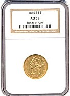 image for: 1865-S $5  NGC AU55 