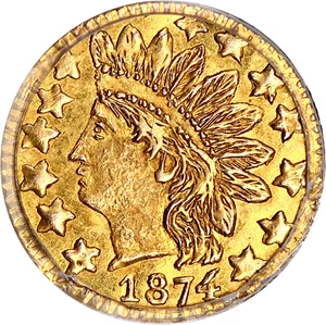 image for: 1874 Cal. Gold 25c PCGS MS64 (BG-875)