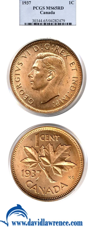 image for: Canada: 1937 1c PCGS MS65 RD