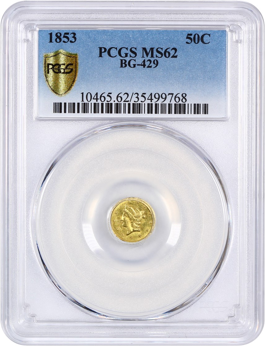 image for: 1853 Cal. Gold 50c PCGS MS62 (BG-429)