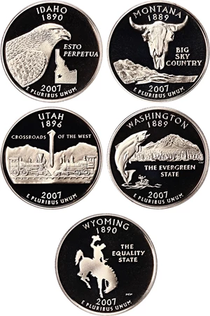image for: 2007-S Statehood Quarter Set 25c PCGS Proof 69 DCAM (5 Coins)