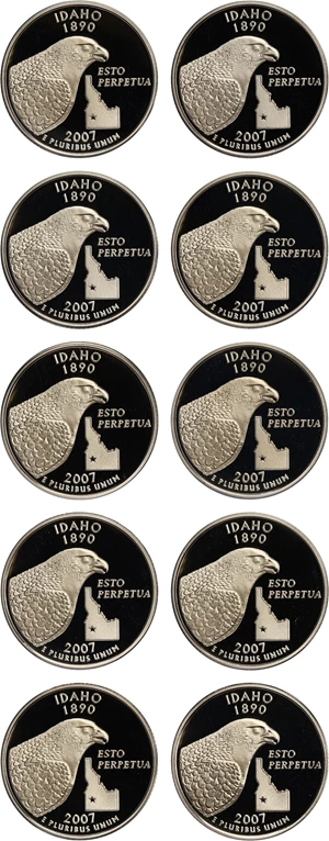 image for: Lot of 2007-S Idaho 25c PCGS Proof 69 DCAM (10 Coins)
