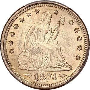image for: 1874 25c PCGS MS64 (Arrows)