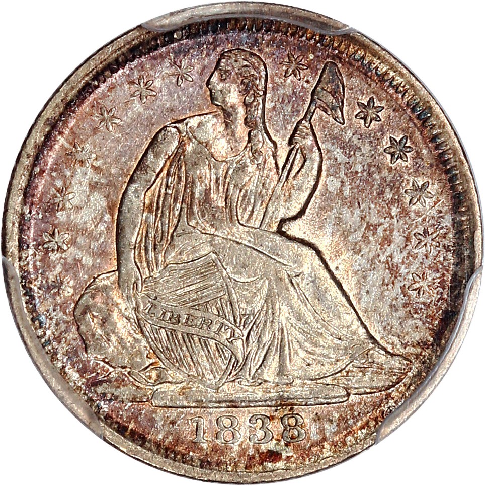 image for: 1838 No Drapery, Small Stars H10c PCGS/CAC AU58 ex: D.L. Hansen