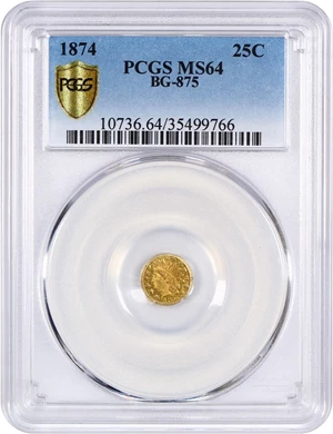image for: 1874 Cal. Gold 25c PCGS MS64 (BG-875)