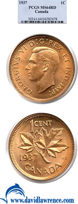 image for: Canada: 1937 1c PCGS MS64 RD