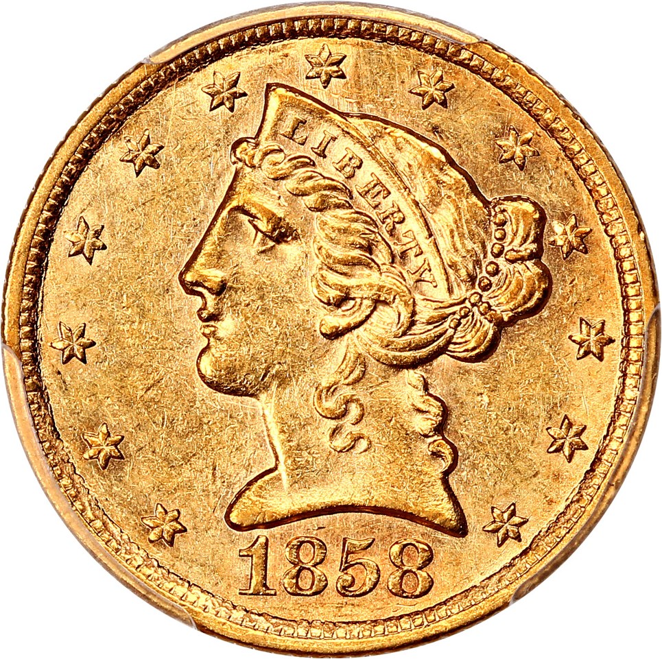 image for: 1858-C $5 PCGS AU58