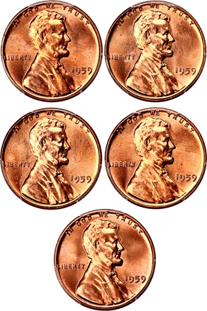 image for: Lot of 1959 1c PCGS MS66 RD (5 Coins)