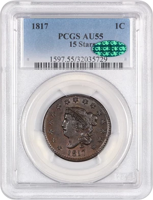 image for: 1817 1c PCGS/CAC AU55 BN (15 Stars)