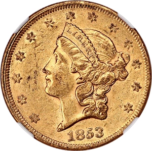 image for: 1853 $20 NGC AU55 ex: Eureka Hoard