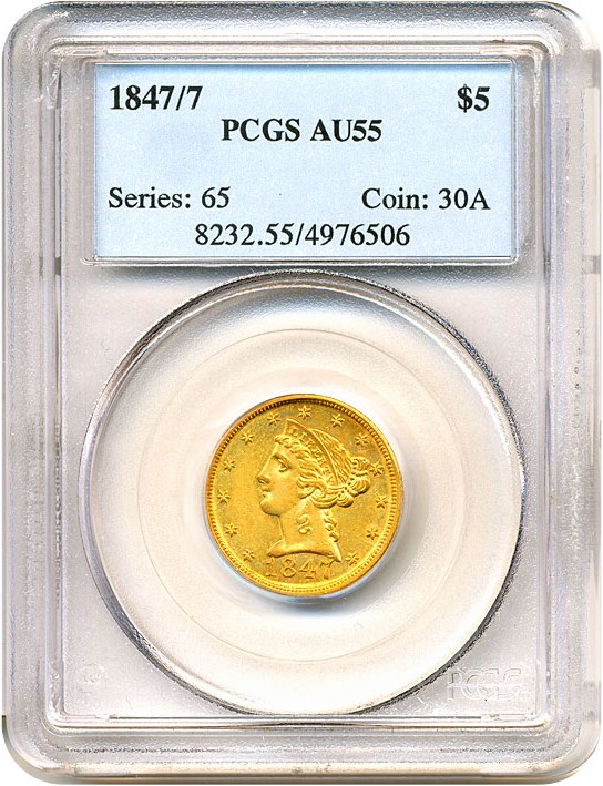 image for: 1847/7 $5  PCGS AU55 