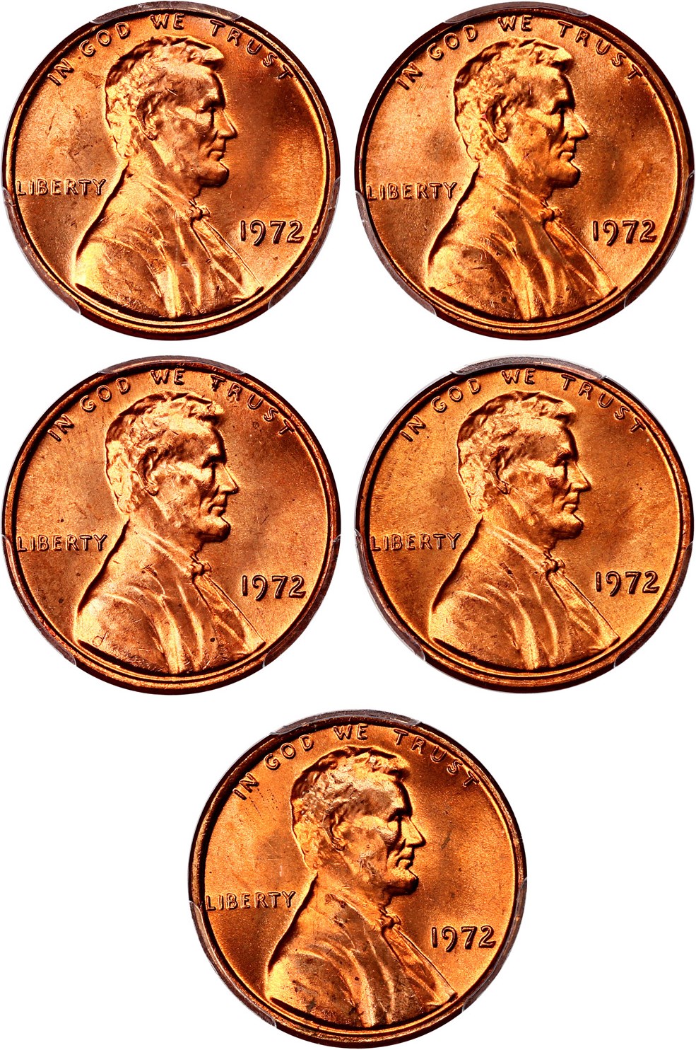 image for: Lot of 1972 1c PCGS MS66 RD (5 Coins)