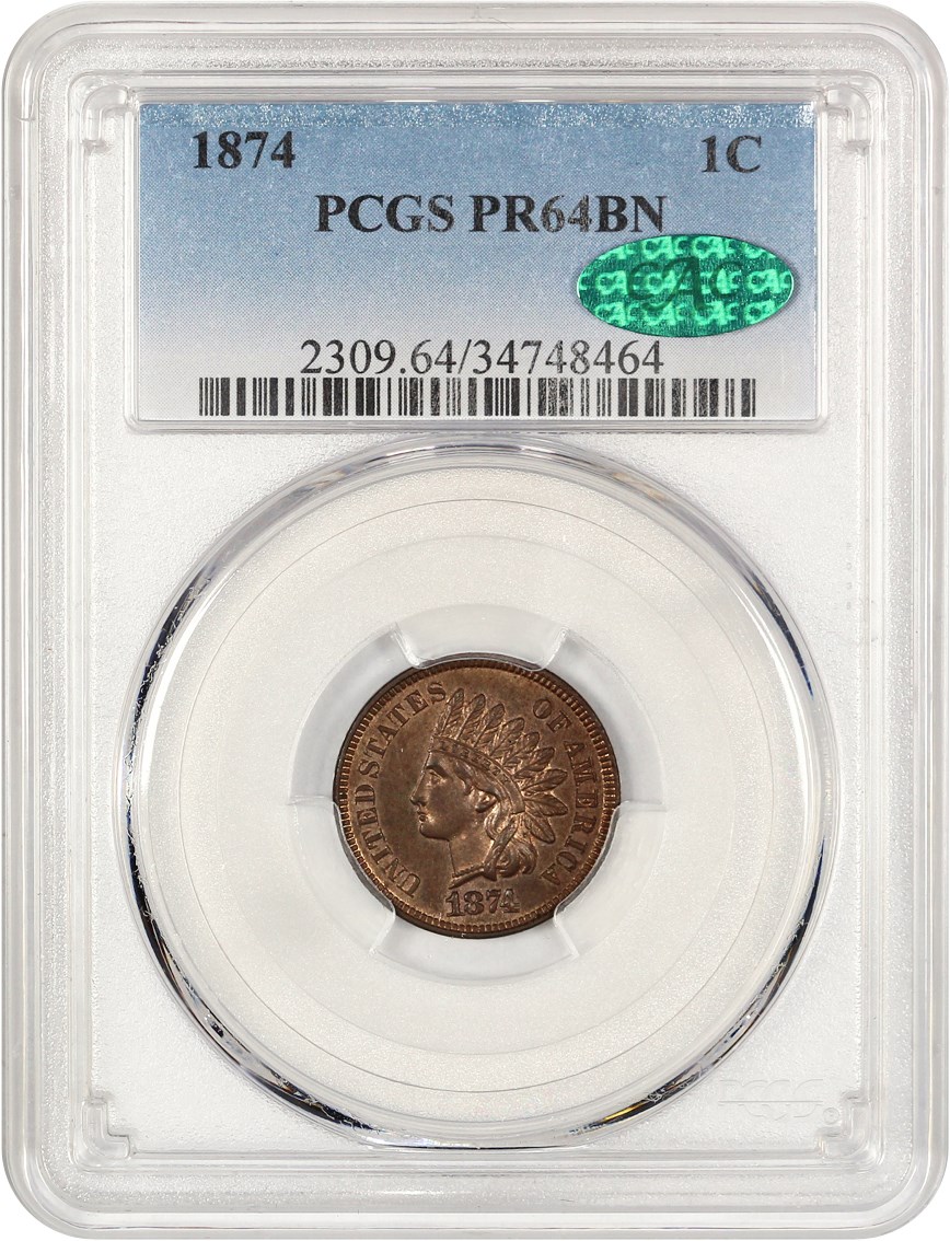 image for: 1874 1c PCGS/CAC Proof 64 BN