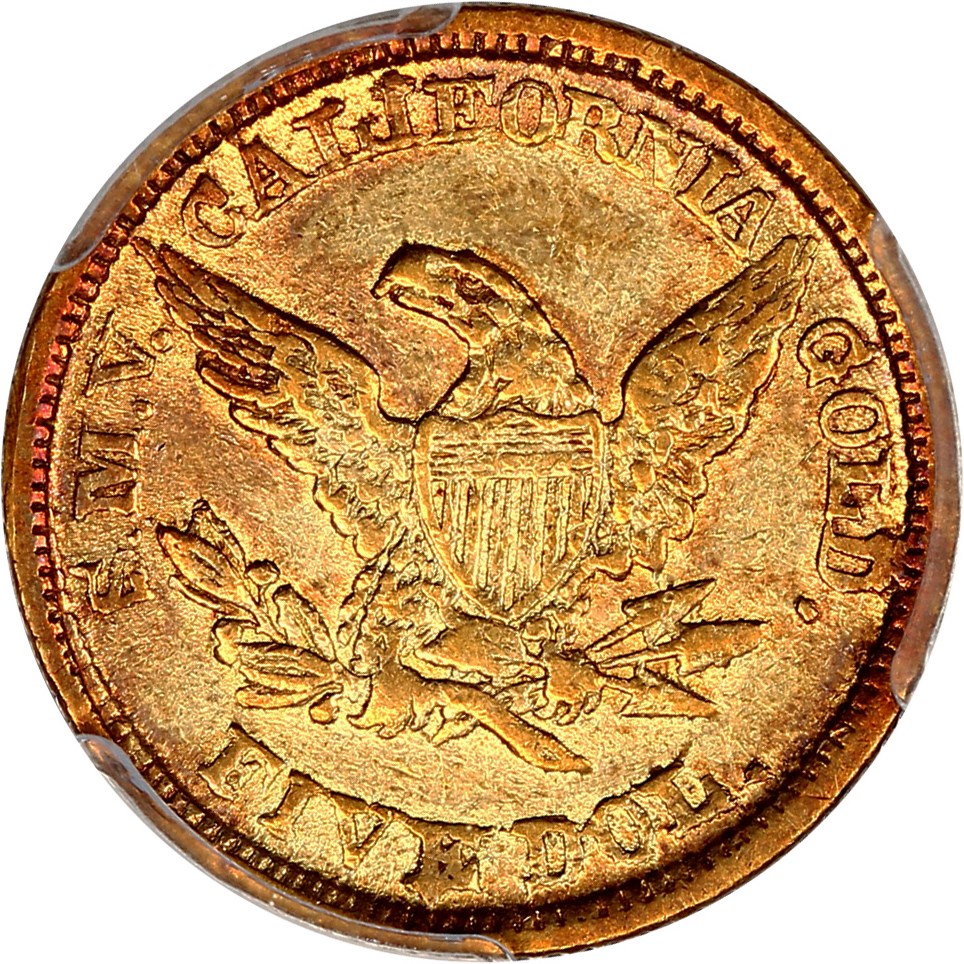 image for: 1849 Moffat $5 PCGS AU50