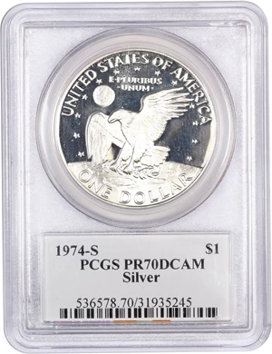 image for: 1974-S $1 PCGS Proof 70 DCAM (Silver, Standish Signature)