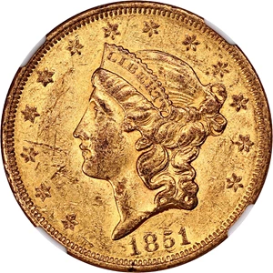 image for: 1851 $20 NGC AU55 ex: Eureka Hoard