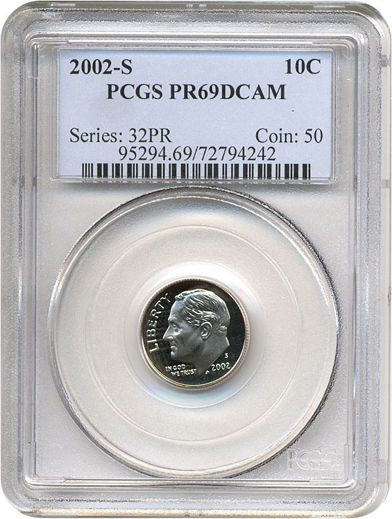 image for: 2002-S 10c  PCGS Proof 69 DCameo