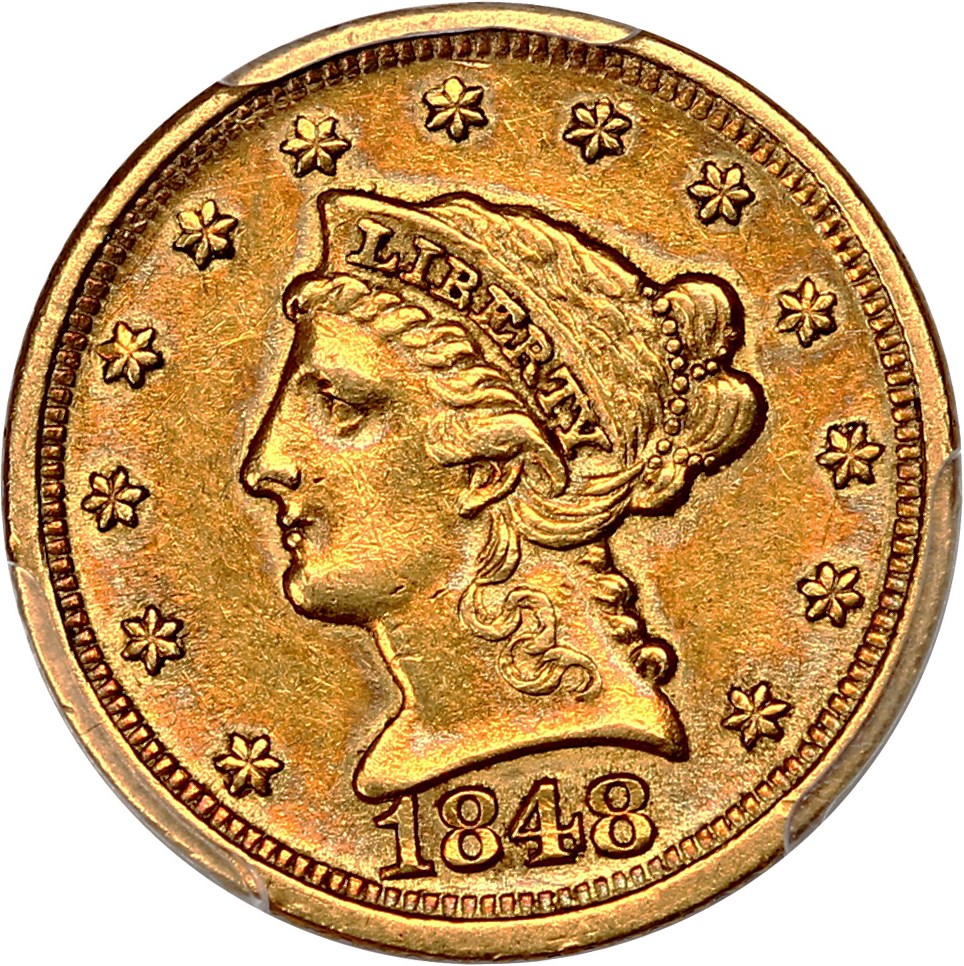 image for: 1848-D 2 1/2 PCGS/CAC AU53