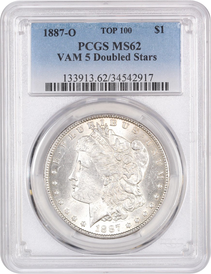 image for: Top 100 VAM: 1887-O $1 PCGS MS62 (VAM-5, Doubled Stars)