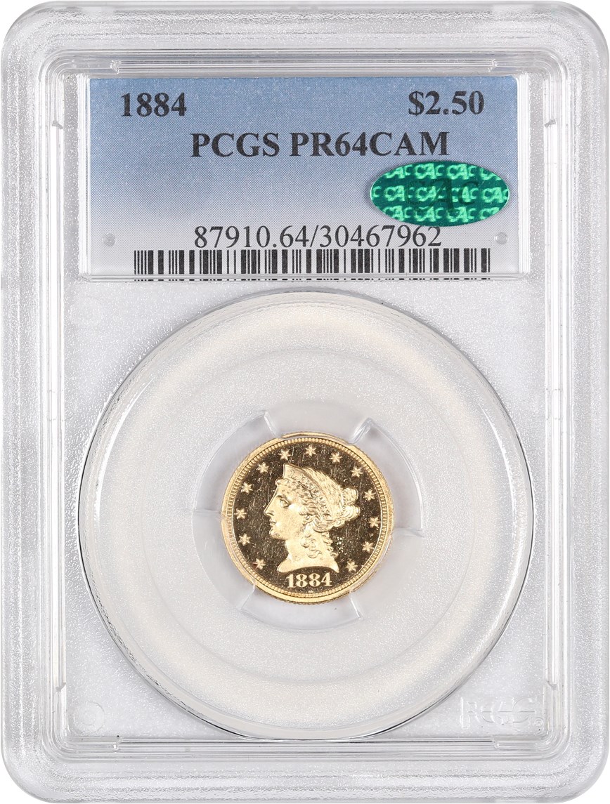 image for: 1884 $2 1/2 PCGS/CAC Proof 64 CAM