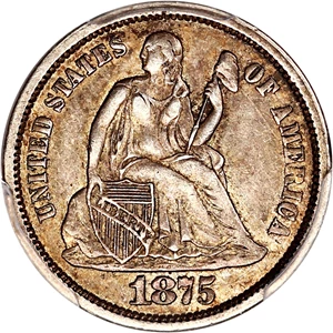 image for: 1875-S 10c PCGS AU53 (Mintmark Above)