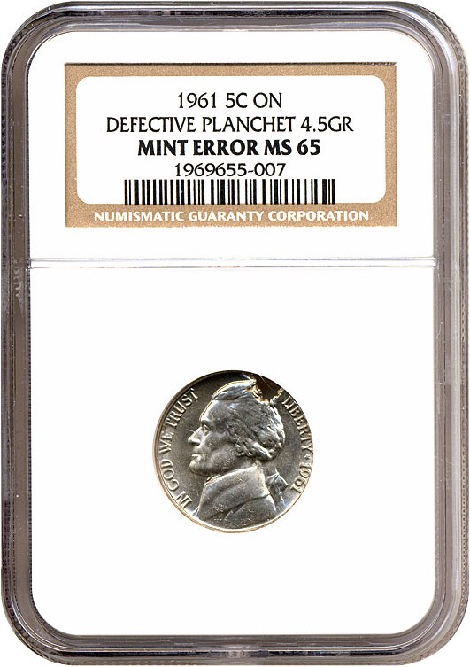 image for: 1961 5c  NGC MS65 - Defective Planchet (4.5g)
