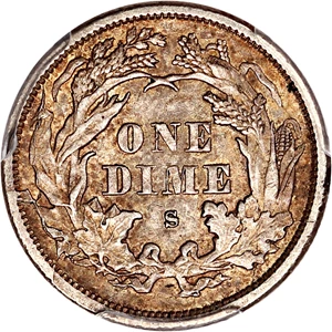 image for: 1875-S 10c PCGS AU53 (Mintmark Above)