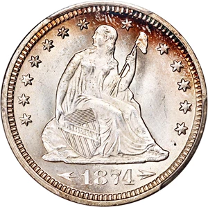 image for: 1874 25c PCGS MS66 (Arrows)