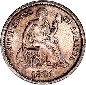 image for: 1881 10c PCGS MS64