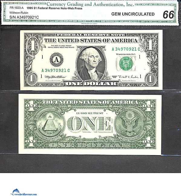 image for: Fr.1923A 1995 $1 Web press. Washington, DC CGA Gem CU66  [A34970921C]
