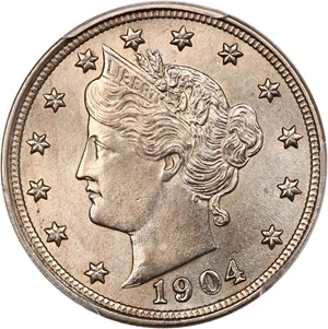 image for: 1904 5c PCGS UNC Details (Cleaned)