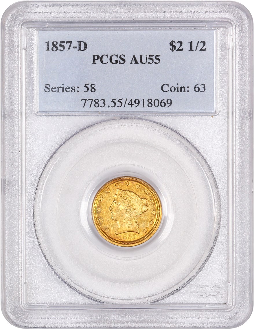image for: 1857-D 2 1/2 PCGS AU55