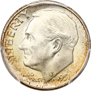 image for: 1951-S 10c PCGS MS67