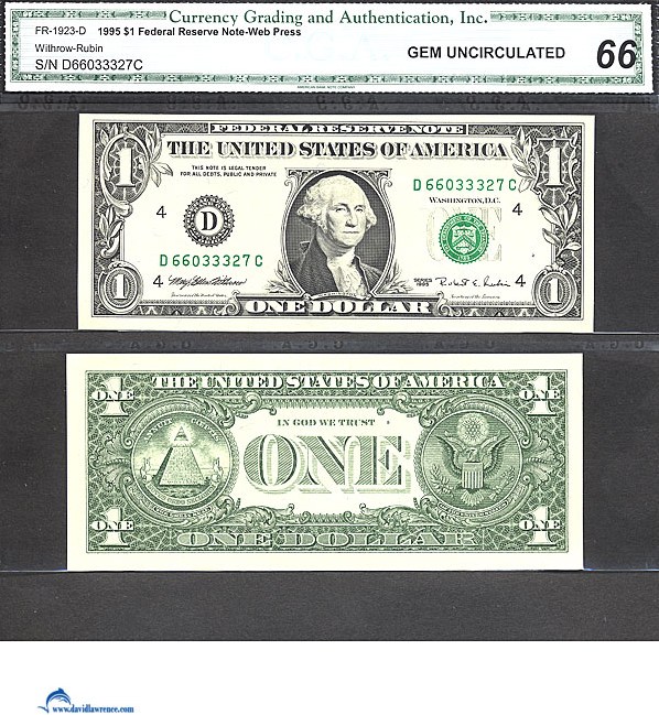 image for: Fr.1923D 1995 $1 Web press. Washington, DC CGA Gem CU66  [D66033327C]
