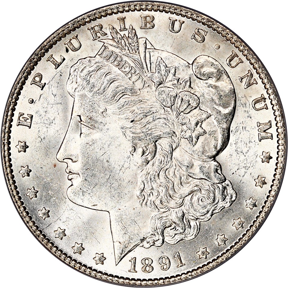 image for: Top 100 VAM: 1891 $1 PCGS MS63 (VAM-2, Doubled Ear)