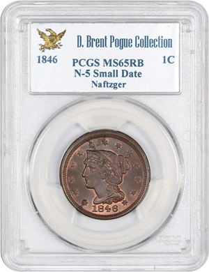 image for: 1846 1c PCGS MS65 RB (N-5, Small Date) Ex: Pogue Collection / Nafzger