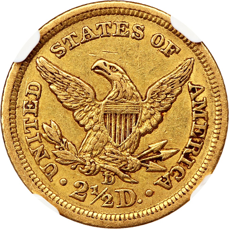 image for: 1842-D 2 1/2 NGC/CAC AU55