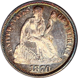 image for: 1870 10c PCGS/CAC Proof 65+ CAM ex: Simpson