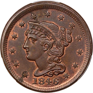 image for: 1846 1c PCGS MS65 RB (N-5, Small Date) Ex: Pogue Collection / Nafzger