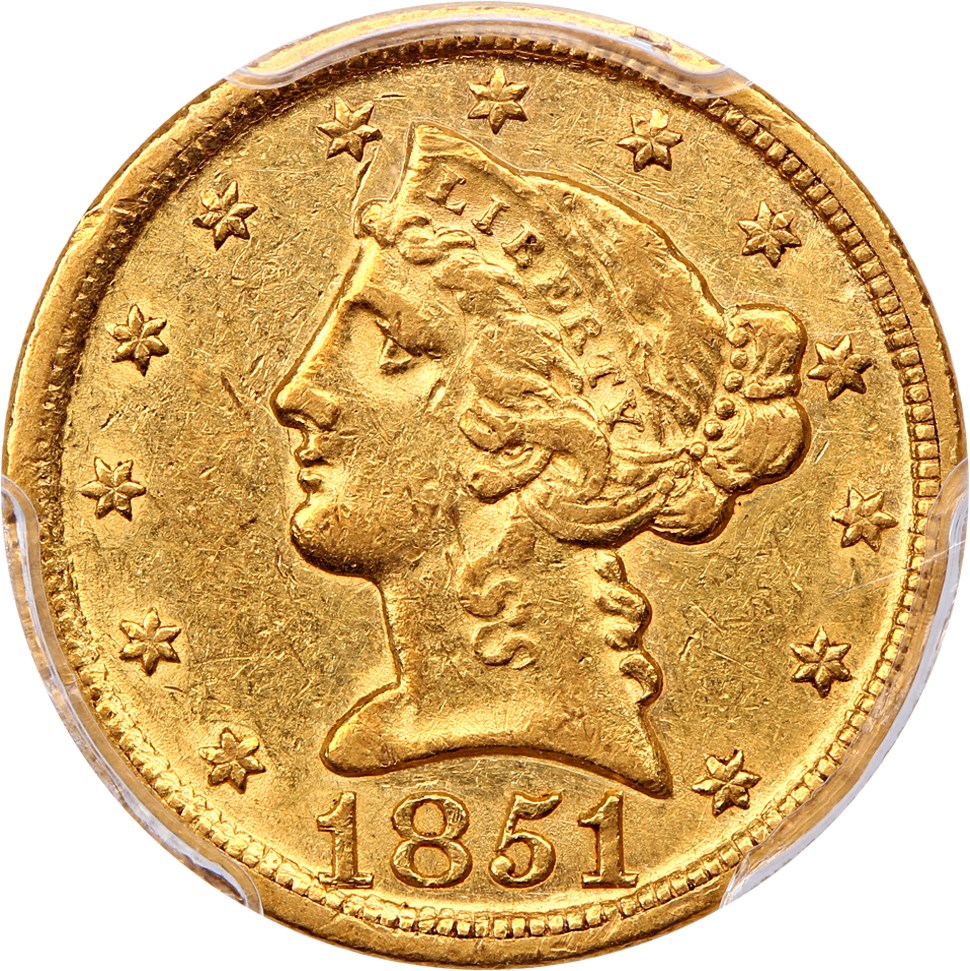 image for: 1851-D $5 PCGS AU55