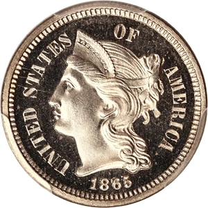 image for: 1865 3cN PCGS/CAC Proof 66 CAM