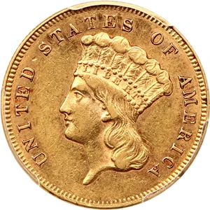 image for: 1864 $3 PCGS/CAC AU55