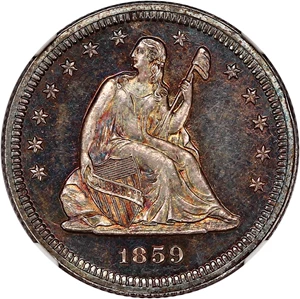 image for: 1859 25c NGC/CAC Proof 64 CAM